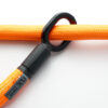 orange textile rope through one of the two rubberised metal loops from tex–lock eyelet