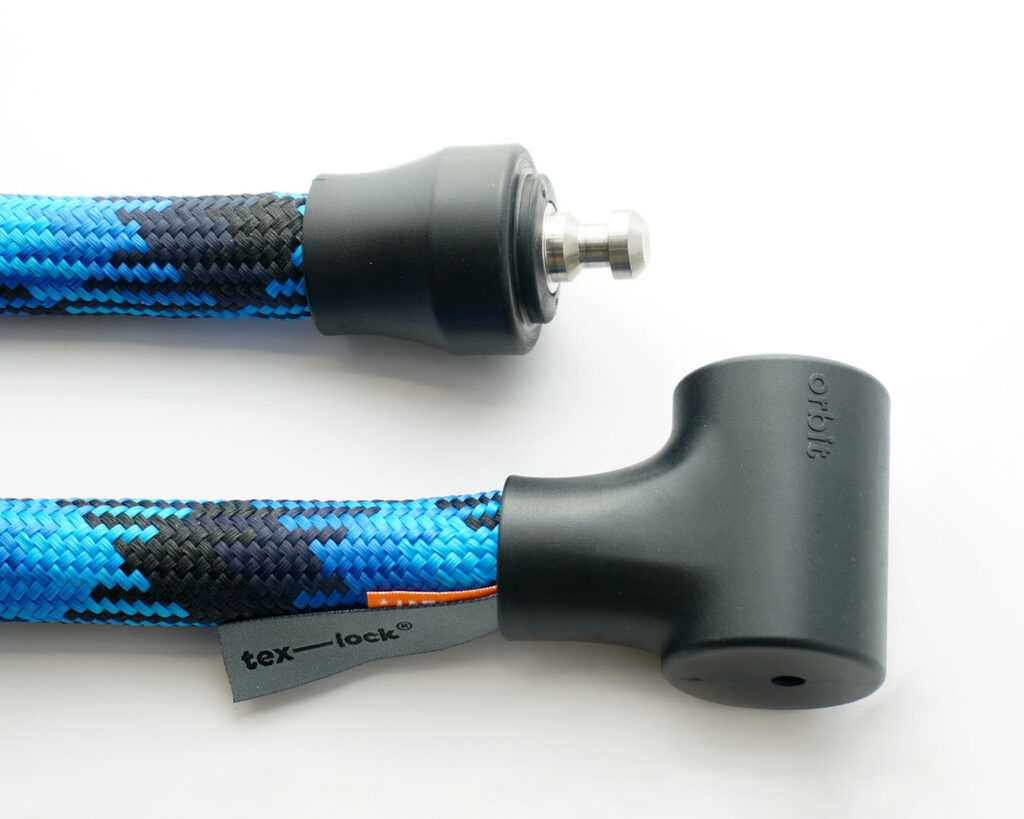 opened lock body from tex–lock orbit  with blue-black textile rope